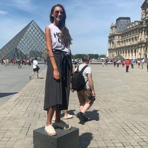 Tie at waist polka dot skirt